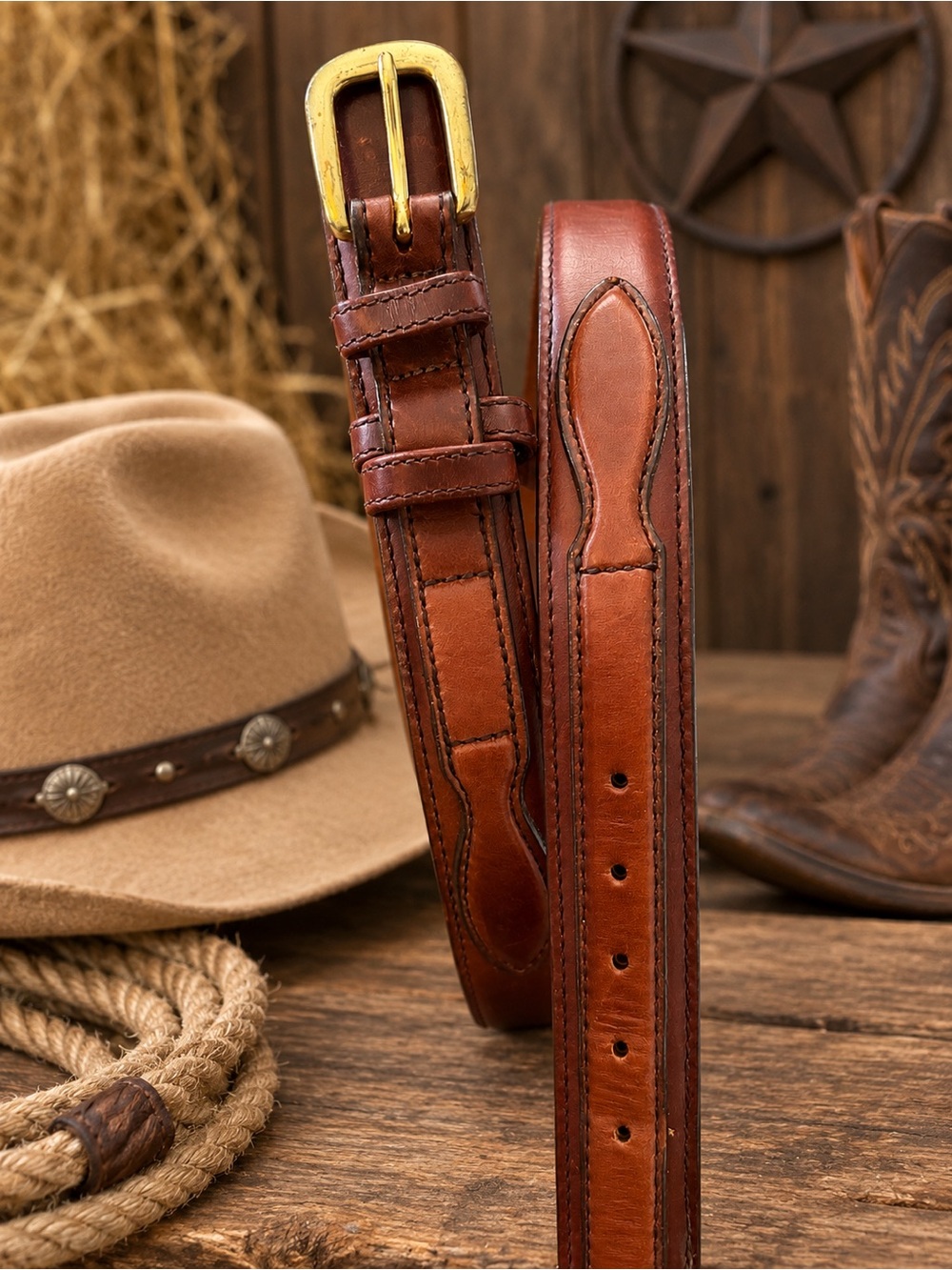 Cabela's Chestnut Brown Leather Belt with Brass Buckle